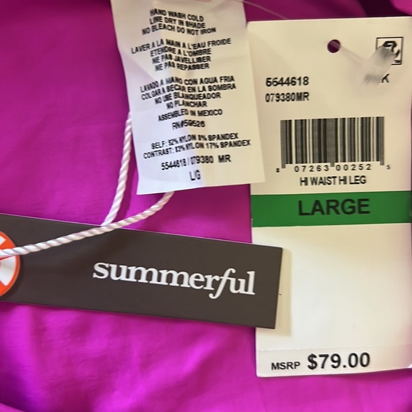 Summerful Bikini Ipanema Hi Waist Hi Leg Bottom Pink Size Large NWT - Picture 10 of 13